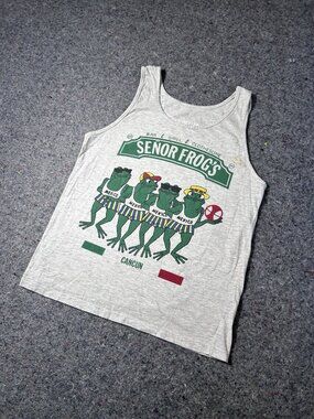 Vintage 90s Senor Frogs Cancun Grey Large  Tank Top